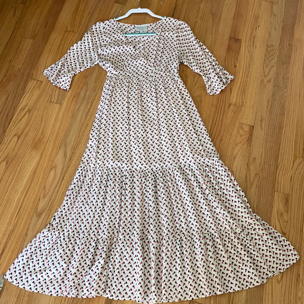 Pink and black polka dot maxi dress